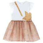 Girls White & Beige Geo Map Dress, 1, hi-res