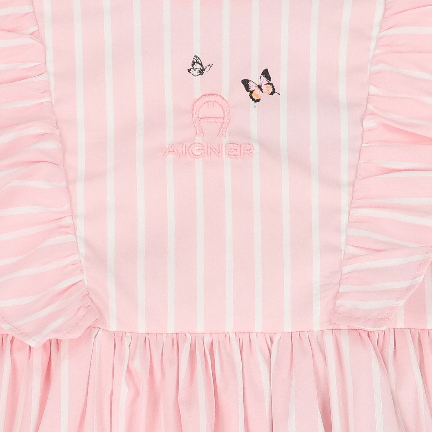 Younger Girls Pink Logo Striped Dress, 1, hi-res
