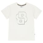 تيشيرت للبنات بشعار باللون العاجي والفضي, 2, hi-res