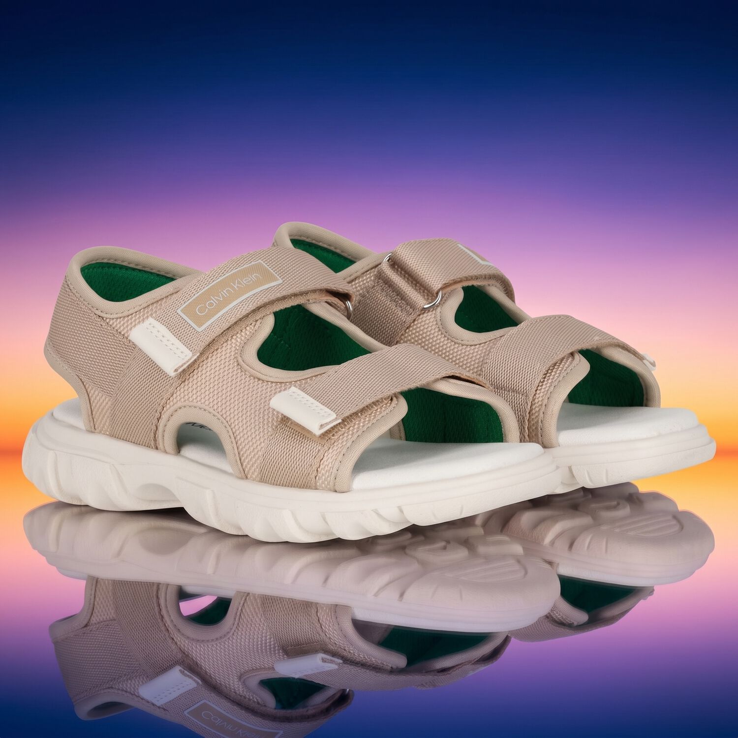 Boys Beige Logo Sandals, 1, hi-res
