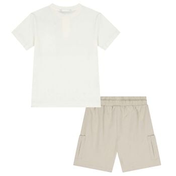 Boys Ivory & Beige Shorts Set
