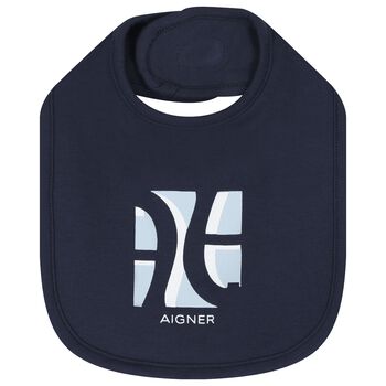 Baby Boys Navy Blue Logo Bib