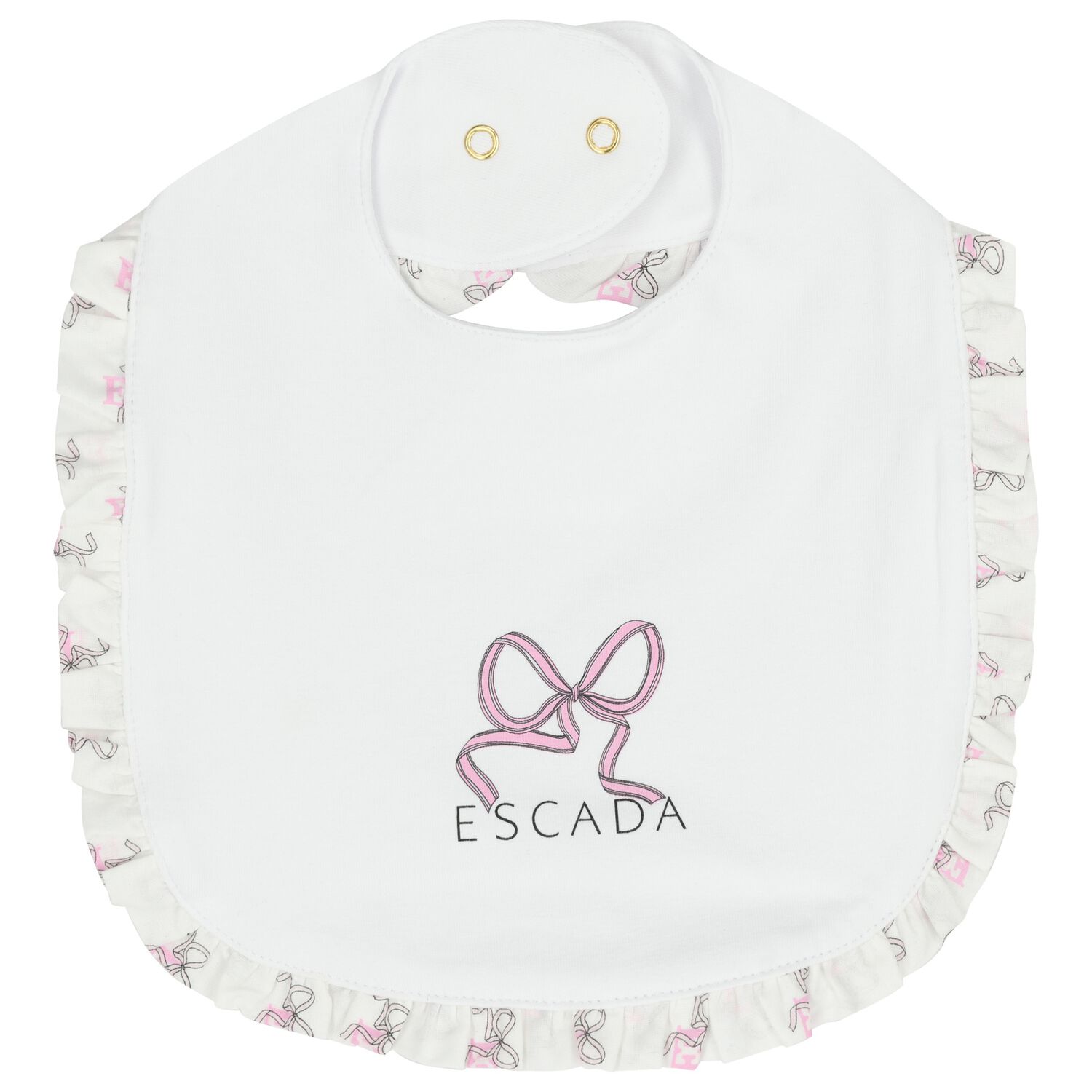Baby Girls White Bow Bib, 1, hi-res