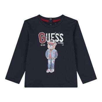 Baby Boys Navy Blue Teddy Bear Logo Long Sleeve Top