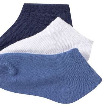 Younger Boys Navy Blue, White & Blue Socks (3 Pack)