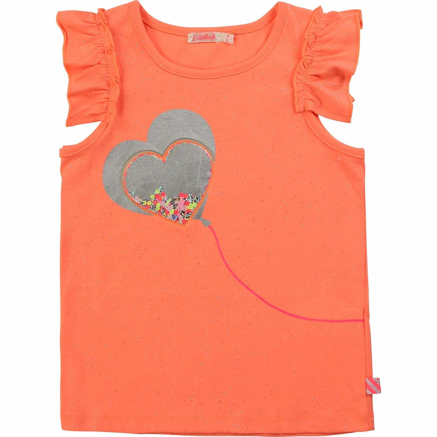 Girls Orange Sequin Heart Top, 1, hi-res