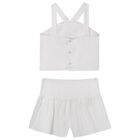 Girls White Flower Shorts Set, 2, hi-res