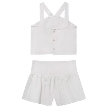 Girls White Flower Shorts Set