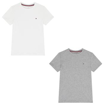 Boys Grey & White Cotton Logo T-Shirts ( 2-Pack )