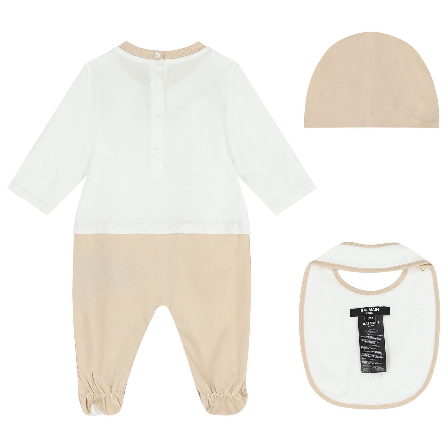 White & Beige Logo Babygrow Gift Set, 1, hi-res