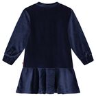 Girls Navy Blue Velvet Long Sleeve Dress, 1, hi-res