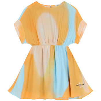 Girls Orange & Blue Logo Flared Dress