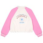 Girls Ivory & Pink Embellished Logo Bomber Jacket, 1, hi-res