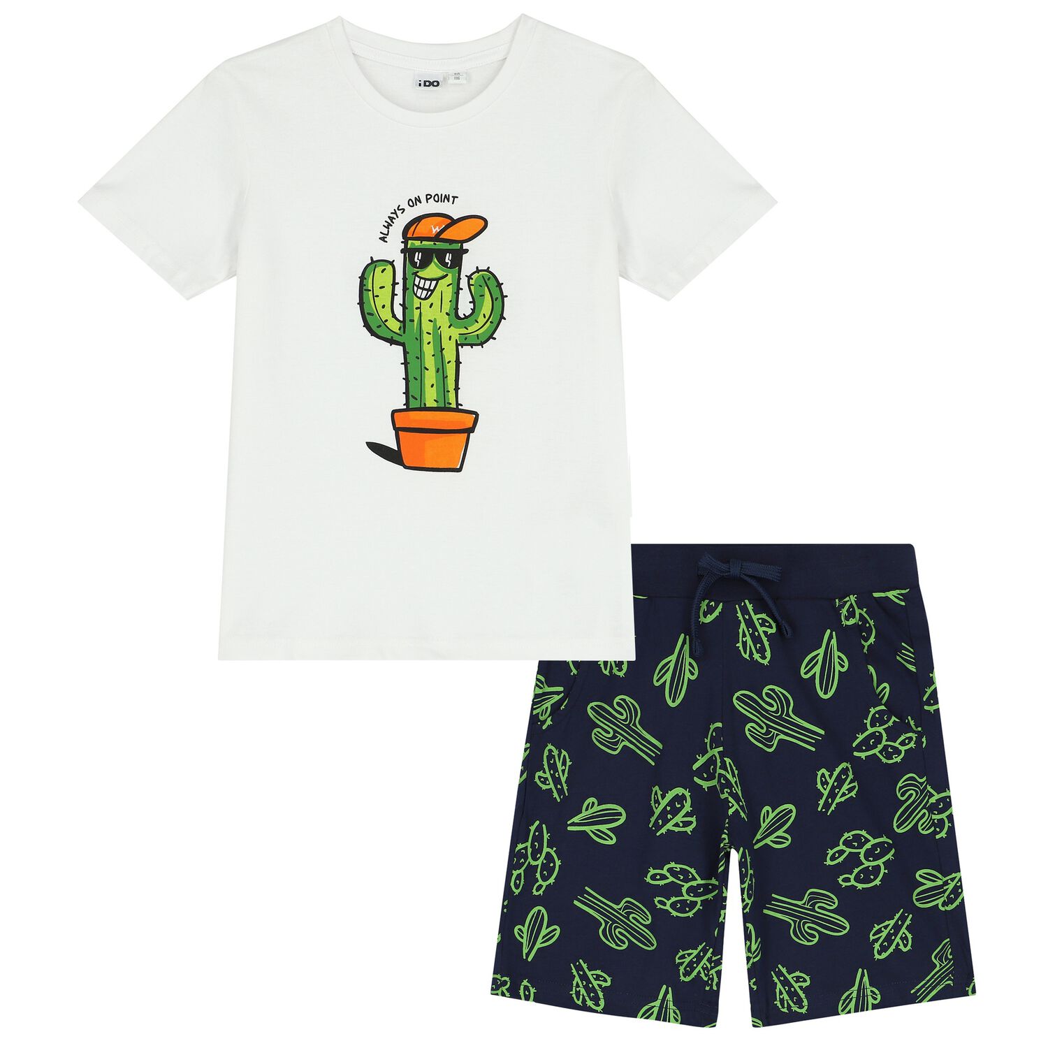 Boys White & Navy Blue Cactus Shorts Set, 1, hi-res