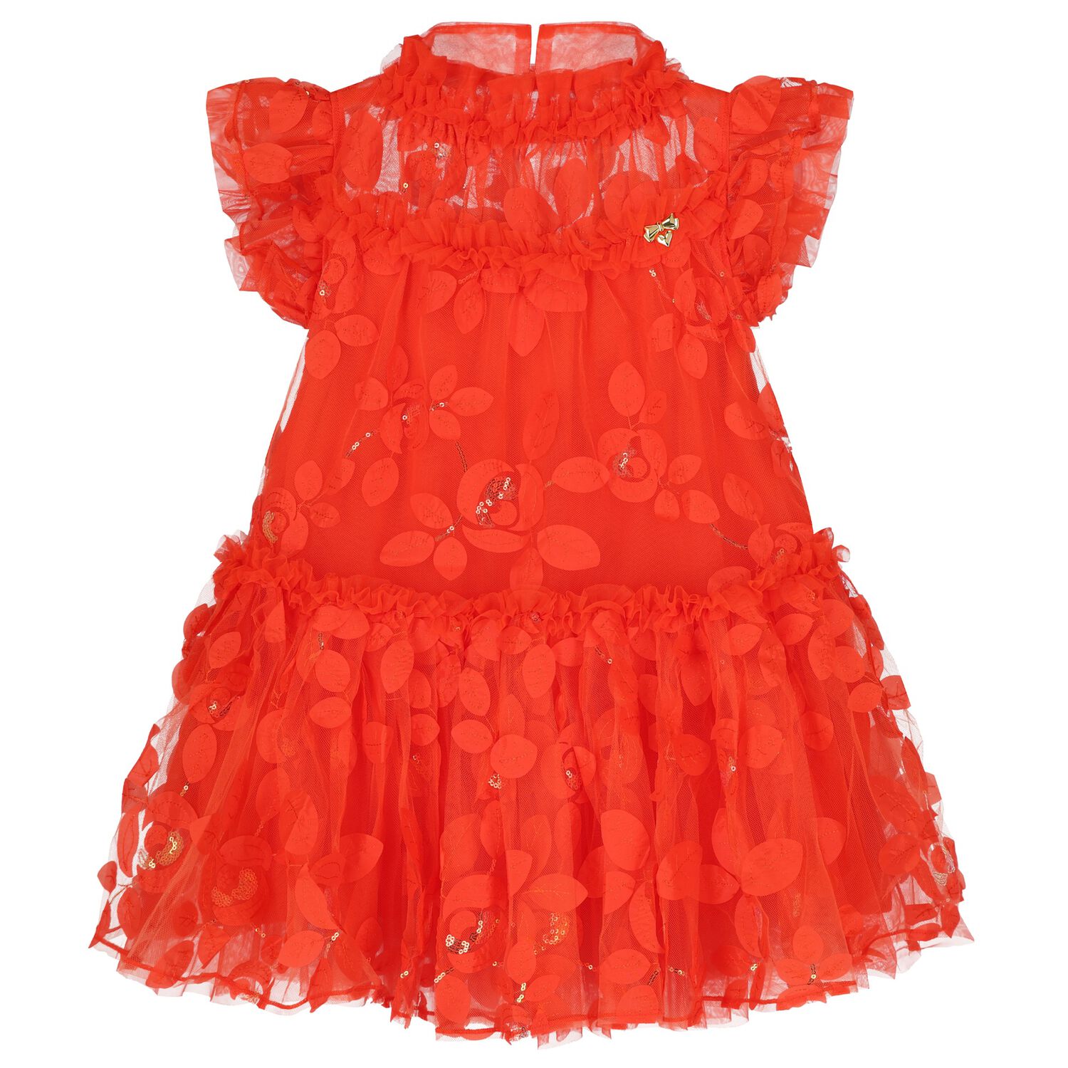 Girls Orange Embellished Tulle Dress, 3, hi-res
