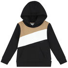 Boys Black Logo Hooded Top, 1, hi-res