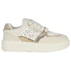 Girls Ivory & Gold Logo Trainers, 1, hi-res