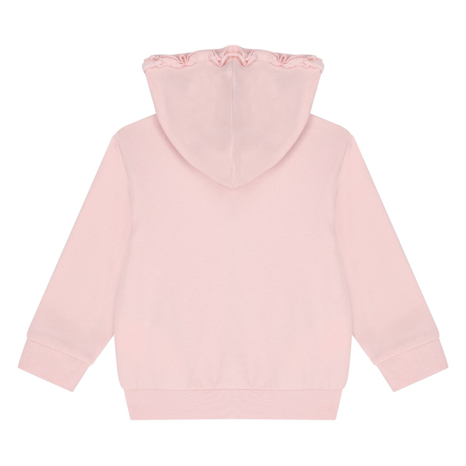 Younger Girls Pink Ruffled Hooded Zip Up Top, 1, hi-res
