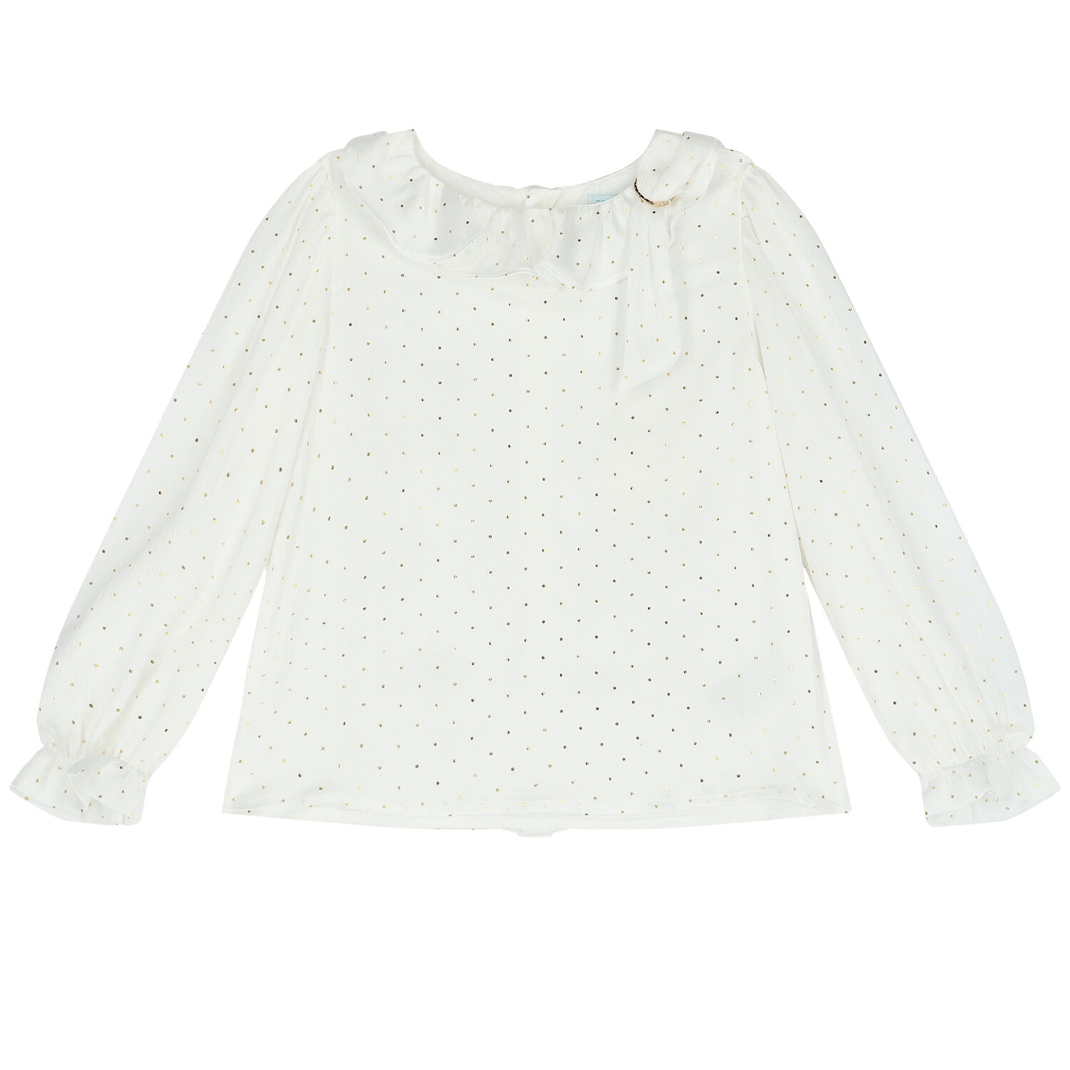 Girls Ivory & Gold Ruffle Collar Blouse, 1, hi-res image number null
