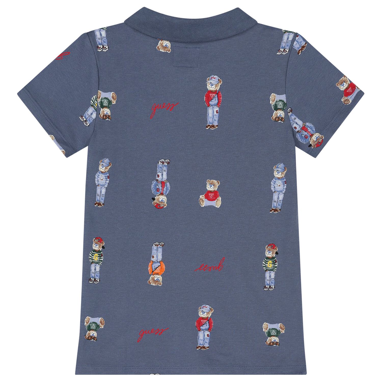 قميص اولاد بولو بطبعة الدب تيدي باللون الأزرق , 2, hi-res