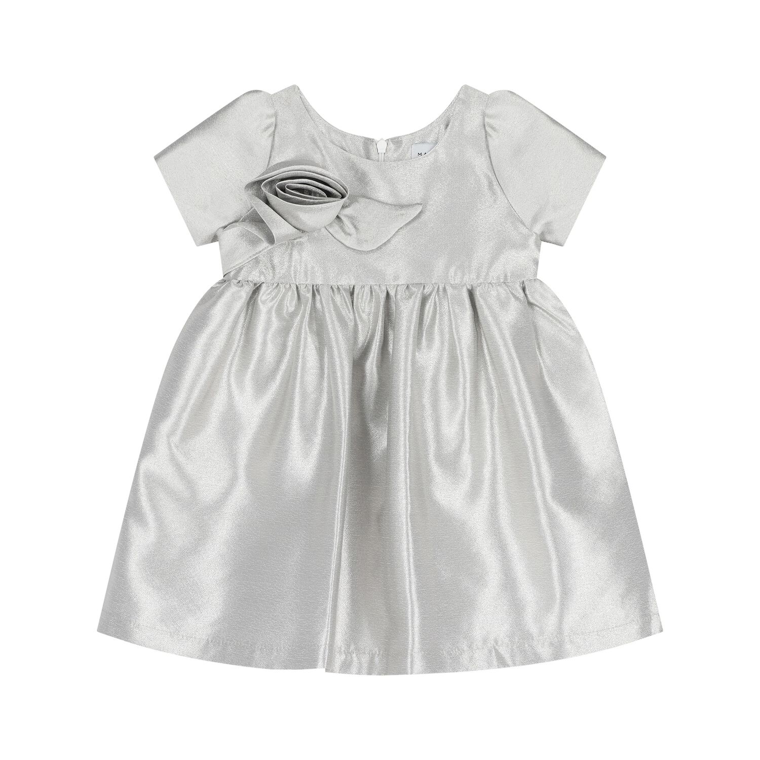 Baby Girls Silver Rose Satin Dress, 1, hi-res image number null