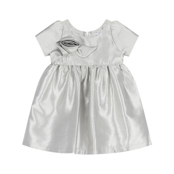 Baby Girls Silver Rose Satin Dress