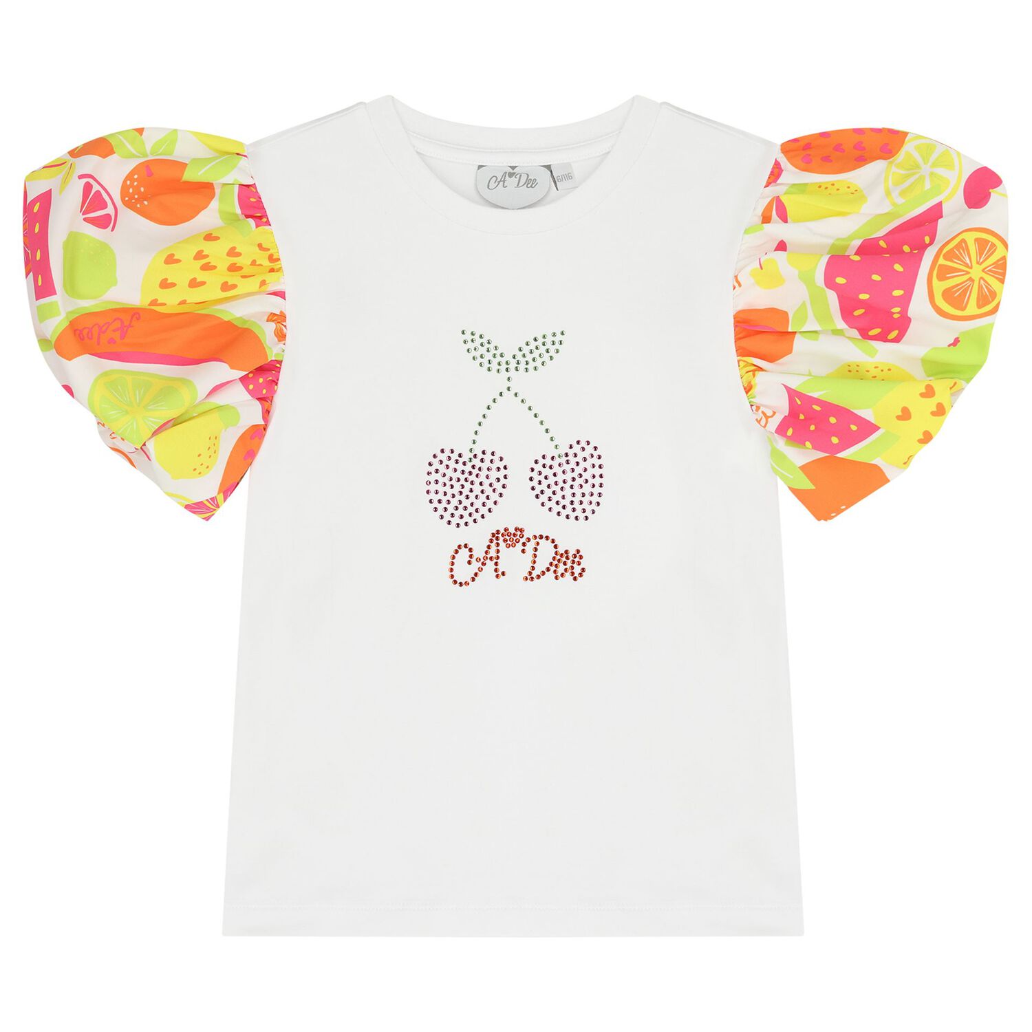 Girls White & Orange Cherry Skirt Set, 1, hi-res