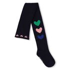 Girls Navy Blue Hearts Tights, 3, hi-res