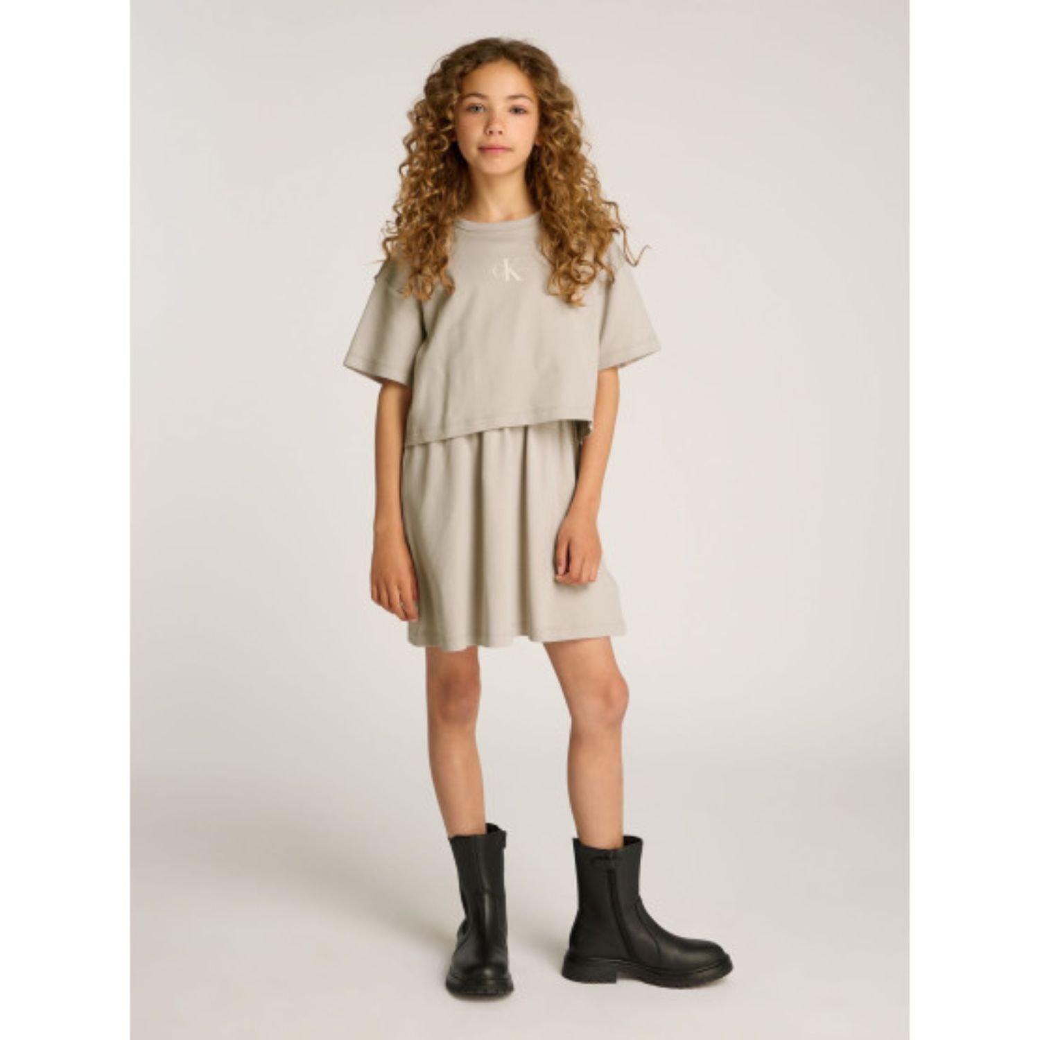  فستان للبنات بالشعار باللون الفضى, 1, hi-res