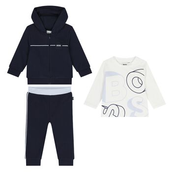 Baby Boys Navy Blue & White Logo Tracksuit Set