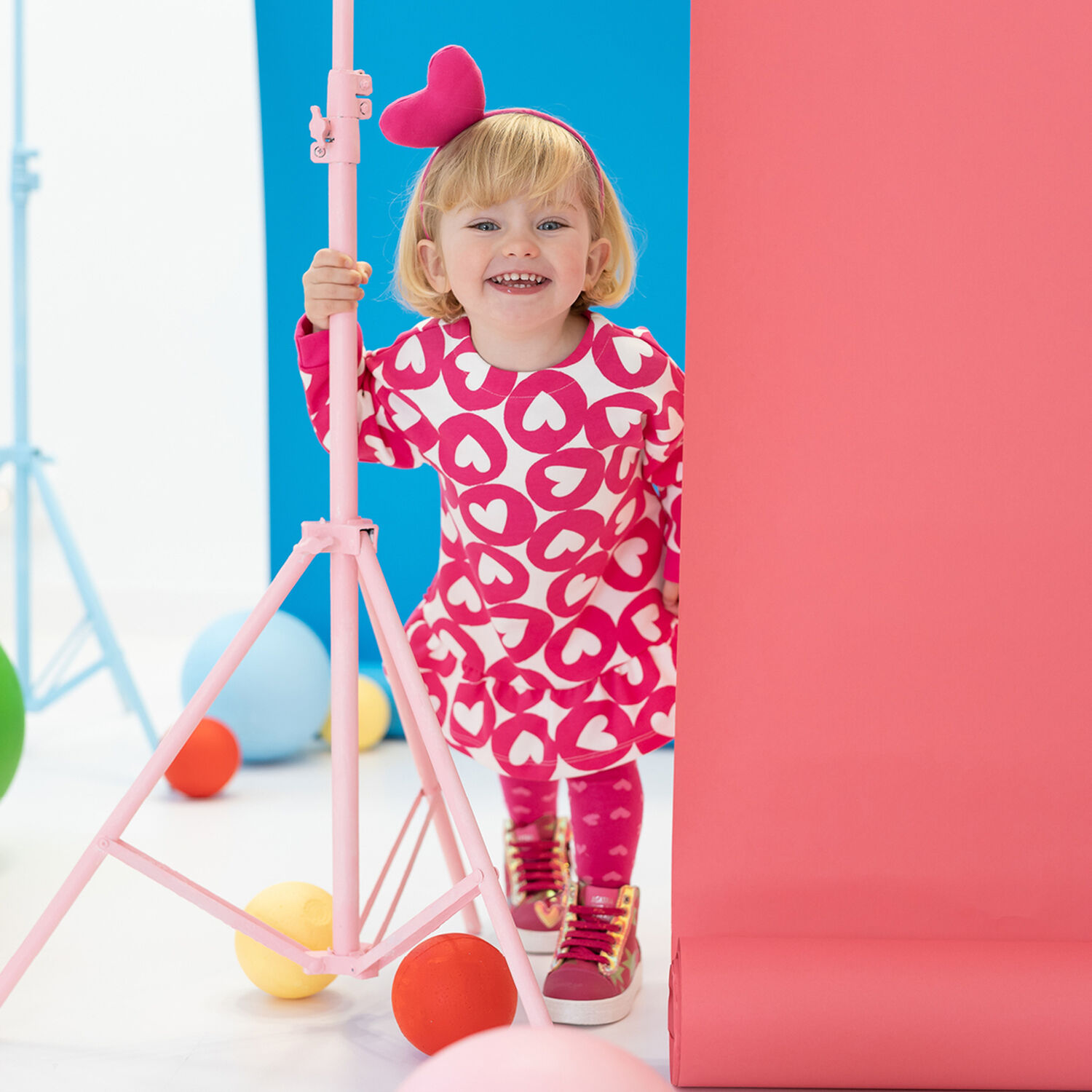 Girls Pink & White Heart Dress Set, 1, hi-res