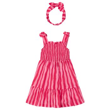 Girls Pink Striped Smocked Dress Set