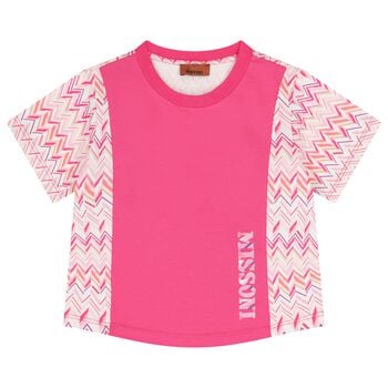 Girls White & Pink Logo Zig Zag T-Shirt