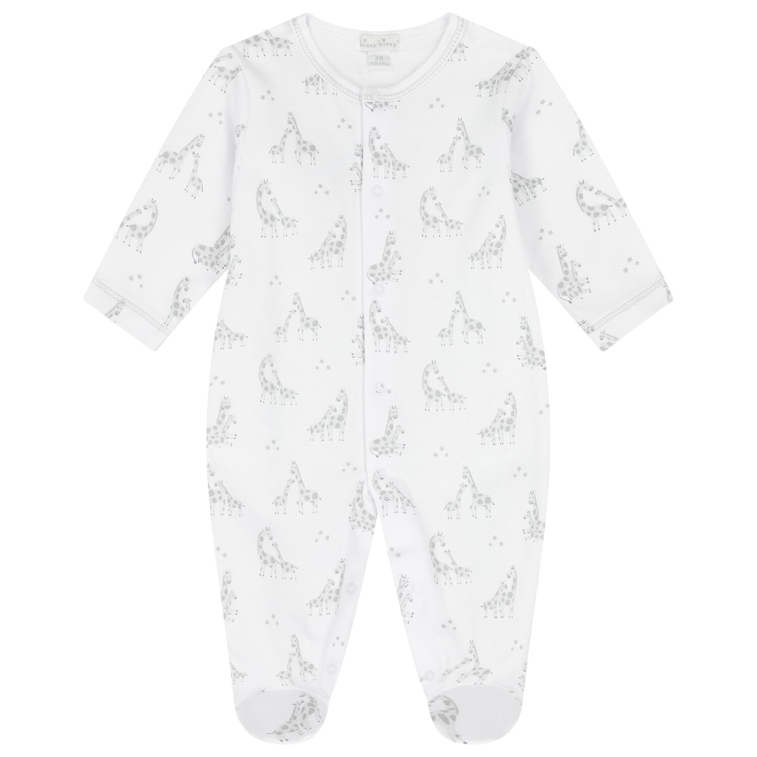 White & Grey Giraffe Babygrow, 1, hi-res