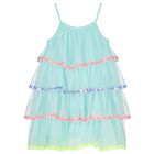 Girls Blue Embellished Tiered Tulle Dress, 1, hi-res