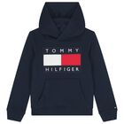 Boys Navy Blue Logo Hooded Top, 1, hi-res