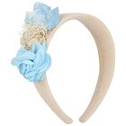 Girls Ivory & Blue Flower HeadBand, 1, hi-res
