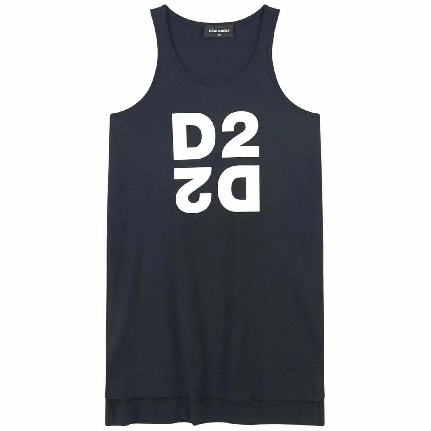 فستان قطن بالشعار باللون الاسود للبنات, 1, hi-res