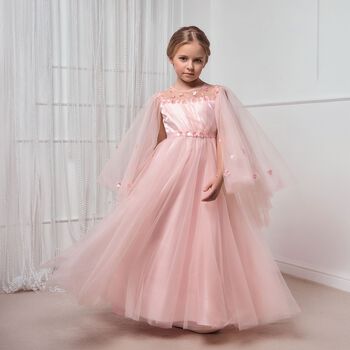 Girls Pink Layered Tulle Floral Dress