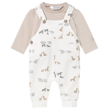 Ivory & Beige Animals Baby Dungaree Set