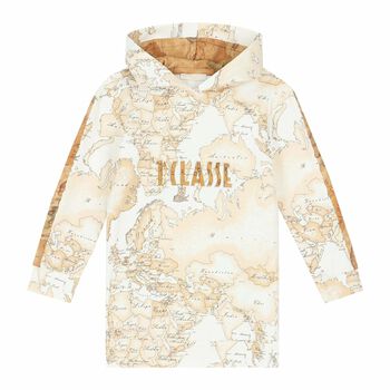 Girls Beige Geo Map Logo Dress