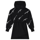 Girls Black Logo Hooded Dress, 1, hi-res