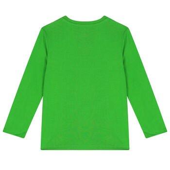 Boys Green Logo Long Sleeve Top