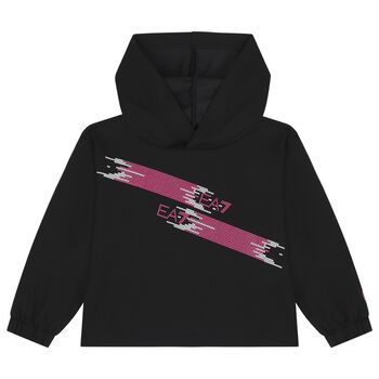 Girls Black Logo Hooded Top