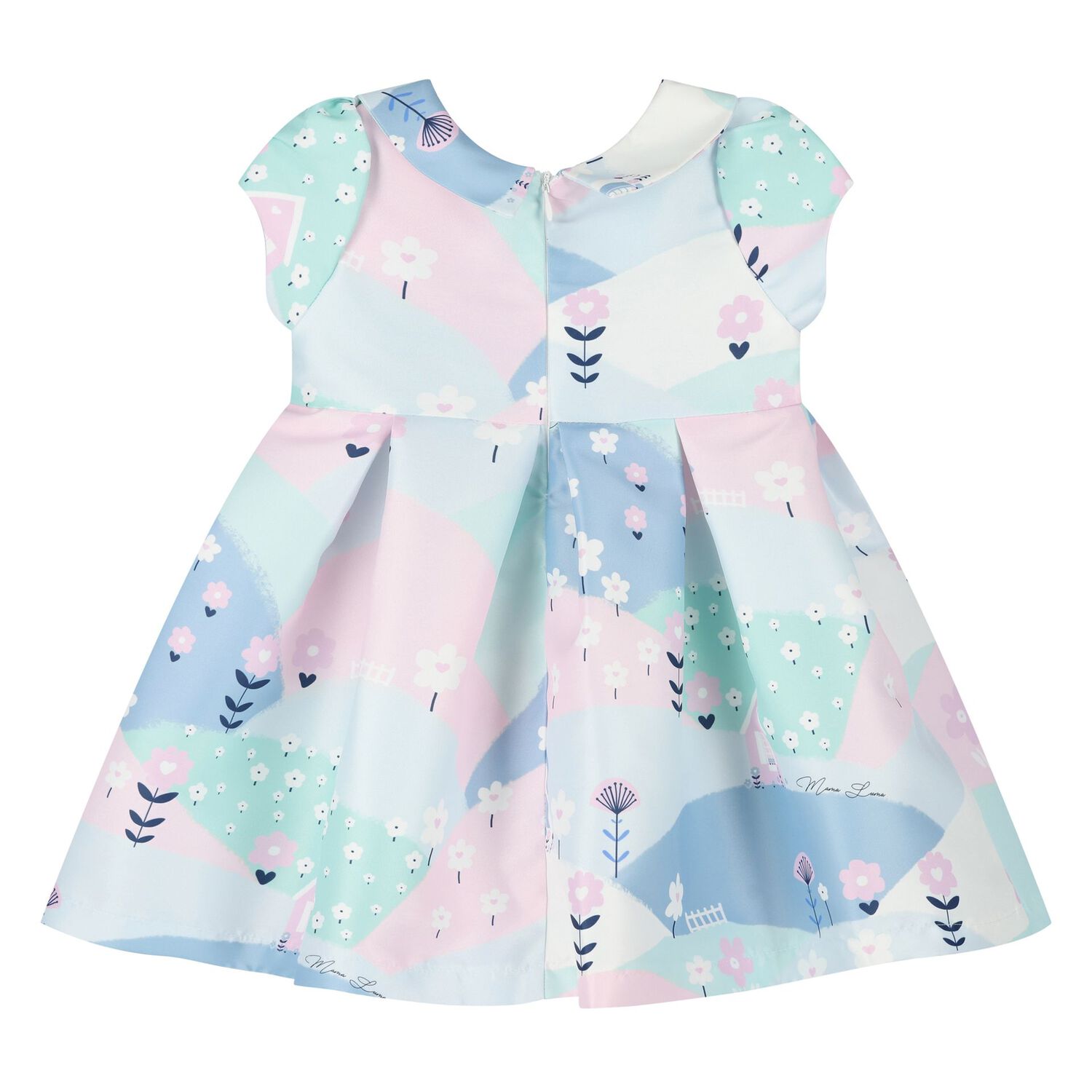 فستان ساتان باللون  الأزرق والوردي للبنات  , 1, hi-res