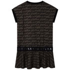 Girls Black & Gold Logo Dress, 1, hi-res