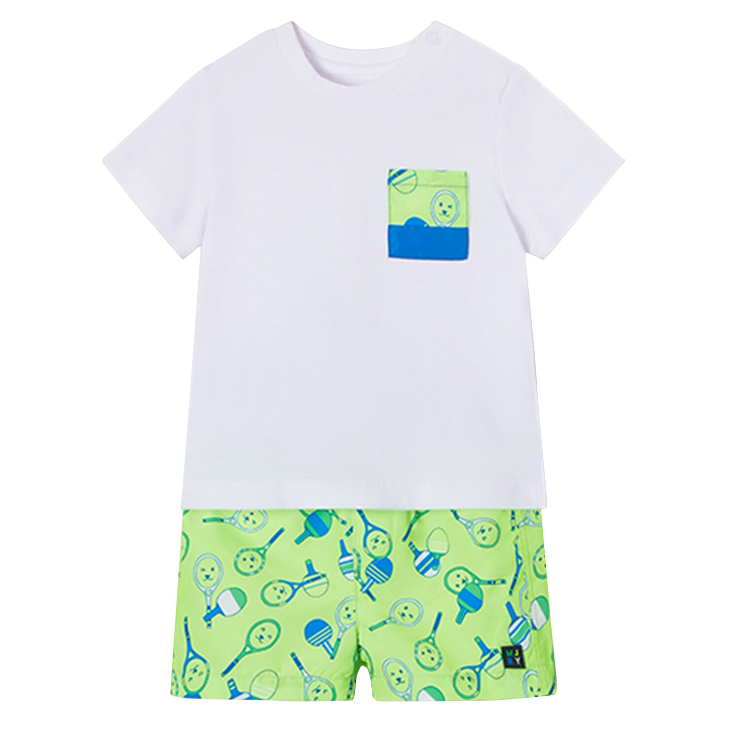 Younger Boys White & Green Shorts Set, 1, hi-res image number null