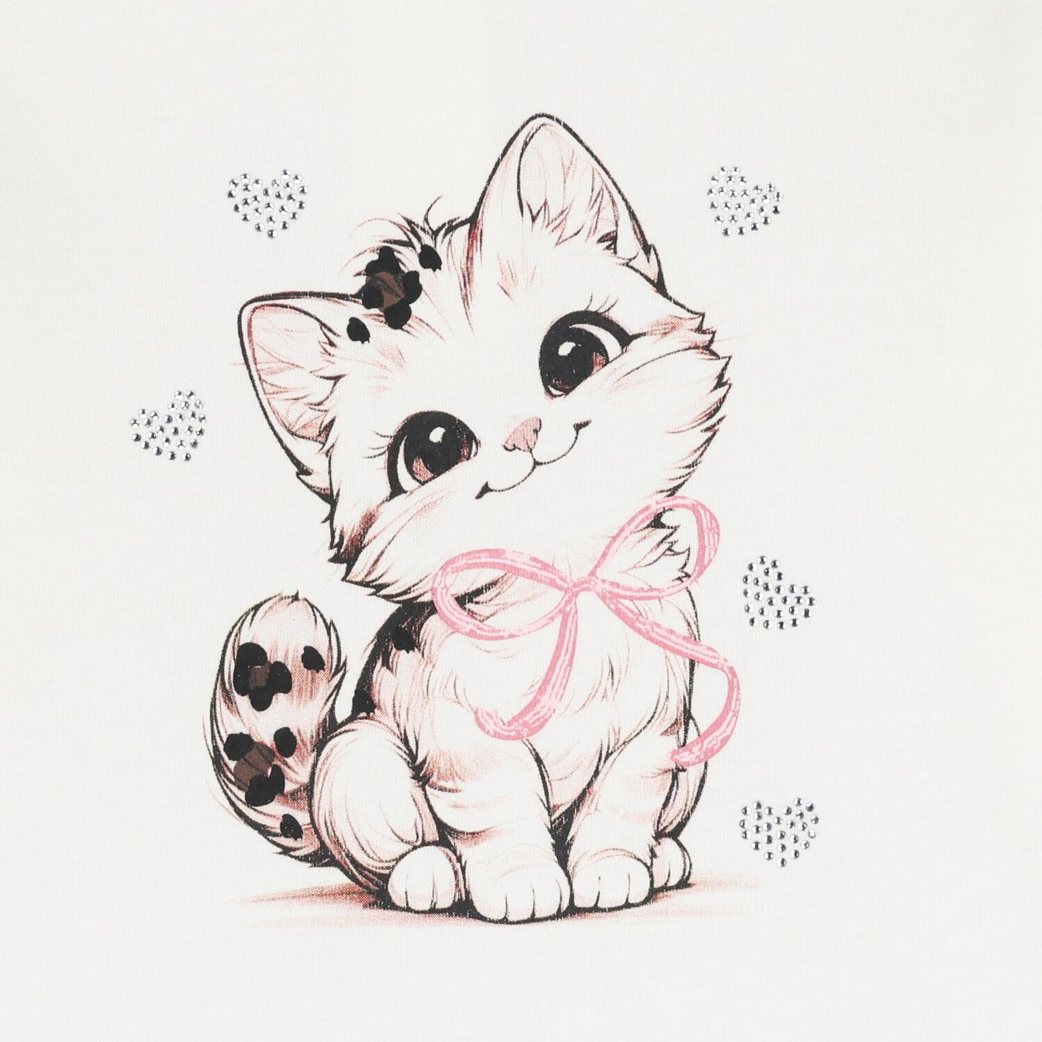 بلوزة بناتية بأكمام طويلة بتصميم قطة عاجية, 1, hi-res