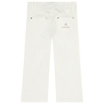 Girls White Butterfly Denim Jeans