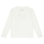 Boys White Logo Long Sleeve Top, 1, hi-res